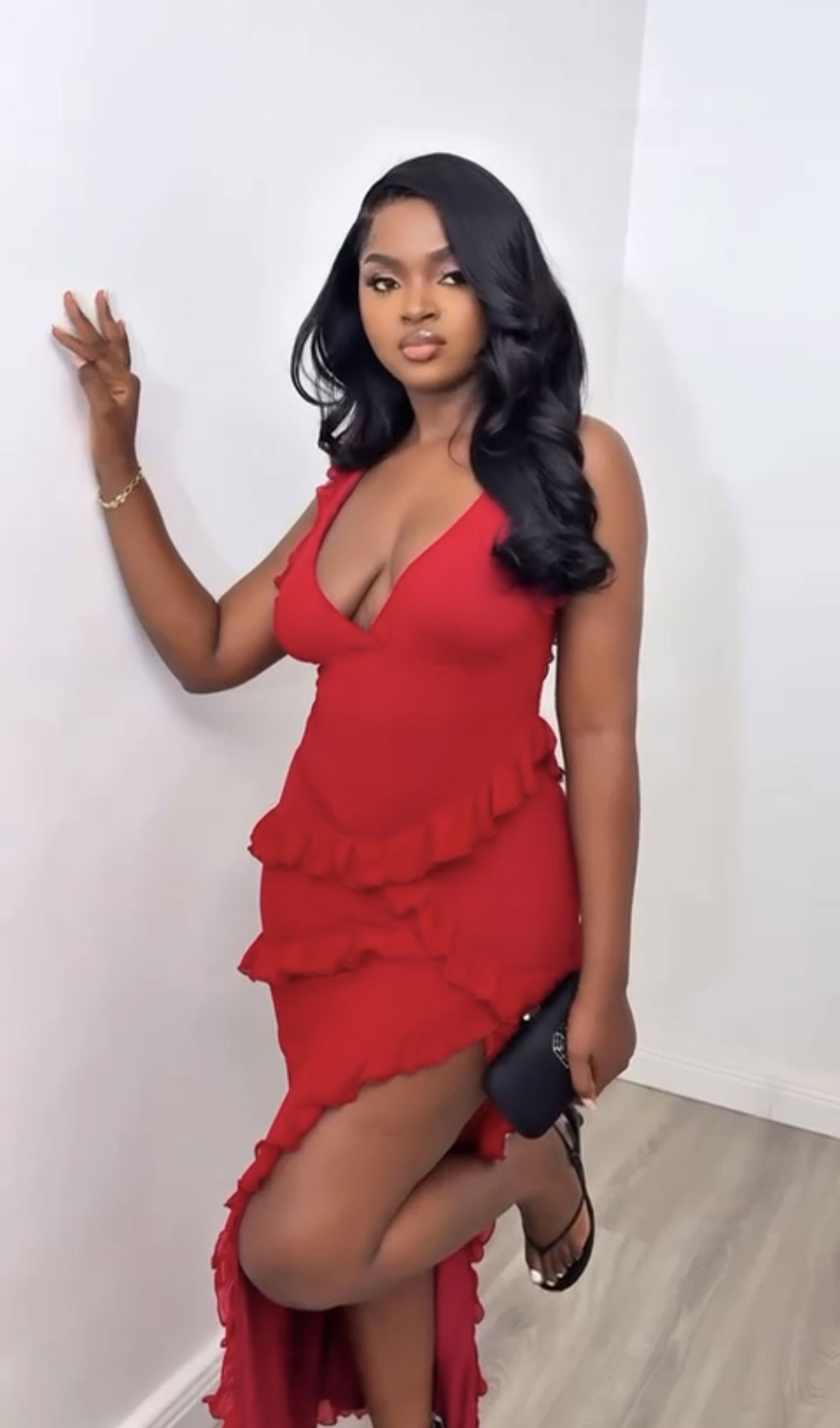 Sexy Ruffled Patchwork Dress Style Backless Slit Solid Color Fashion Elegant Women's Clothing_ecoleips.com