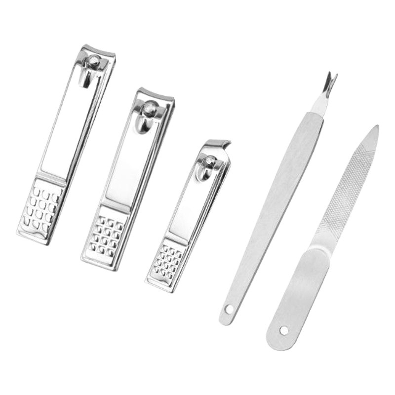Stainless Steel Nail Clipper Set Manicure Tools Nail Scissors Nail File Aluminum Box 5-Piece Set for Hard Nails with Angled Edge