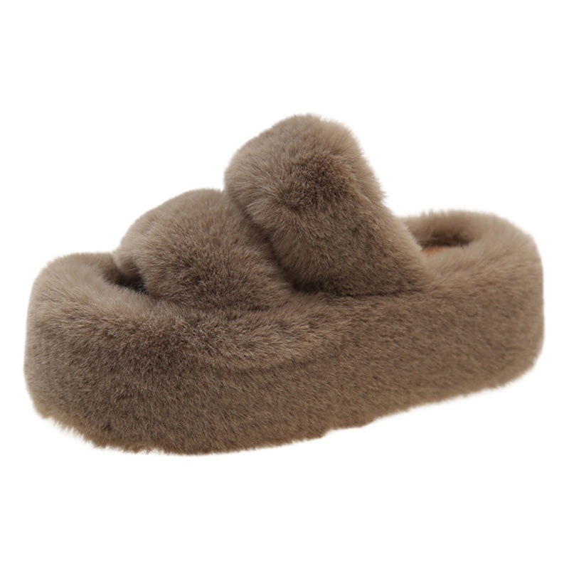 Cross-border foreign trade wholesale thick-soled 7cm plush slippers for women autumn and winter can be worn outside plus size warm home non-slip cotton slippers