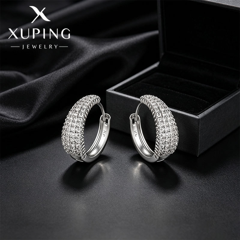 Xuping joyería estilo de moda europea y americana aretes exagerados doble fila brillante aretes de aretes de arroz de arroz pendientes de arroz transfronterizos aretes al por mayor image 22