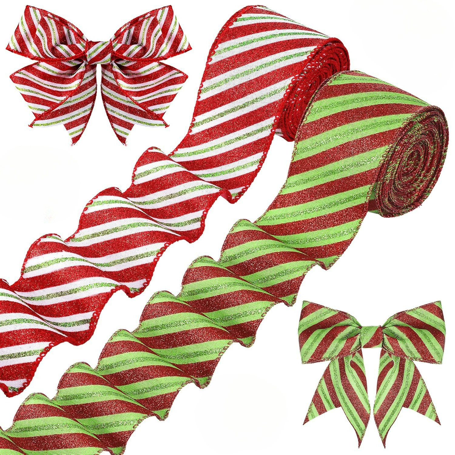 Рождественская блестящая лента, 1 рулон, рождественские украшения, полосатая лента, сделай сам, ремесленный бант, лента для вечеринки