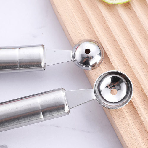 Wholesale factory carved flower knives, two-sided watermelon fruit meat spoons, stainless steel fruit ball scoops, kitchen small tools