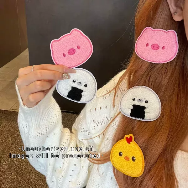 Cartoon Plush Animal Hairline Stickers, Cartoon Embroidery Patches, Computer Embroidery Labels, Plush DIY Accessories, Self-Adhesive Fabric Patches