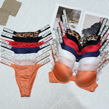 厂家直供维密内衣内裤时尚性感肩带闪亮水钻bra内衣工厂厚款套装