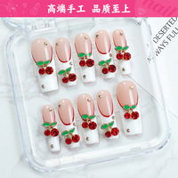 穿戴甲纯手作跨境热销高奢复古红宝石十字架美甲甲片成品现货秒发