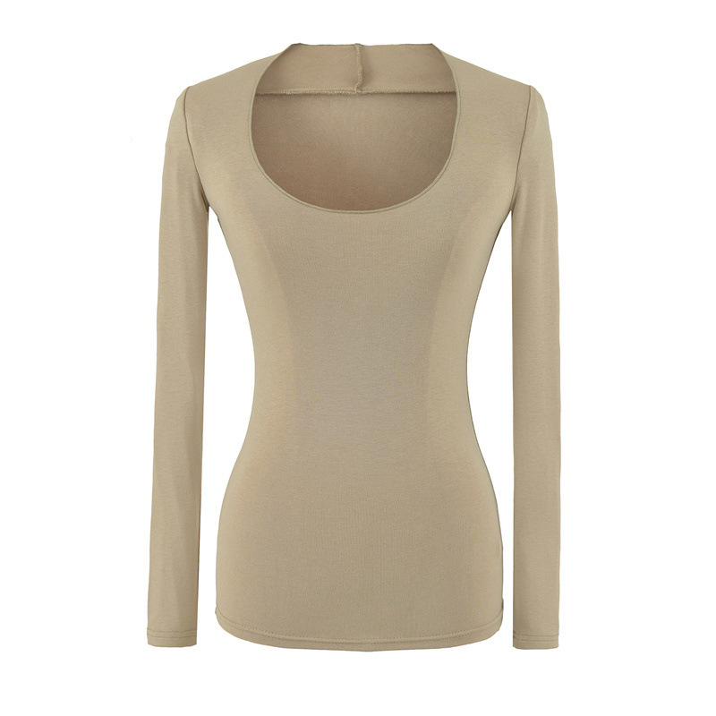 Pure Desire Style U-Neck Low-Cut Long-Sleeve Slim-Fit Base T-Shirt, Autumn New Slim Sexy Simple Solid Color Top Pure Desire Style U-Neck Low-Cut Long-Sleeve Slim-Fit Base T-Shirt, Autumn New Slim Sexy Simple Solid Color Top