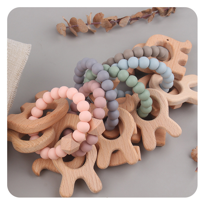 Nuevo bricolaje creativo haya elefante conejo juguete mordedor seguridad protección del medio ambiente pulsera de silicona con cuentas molar