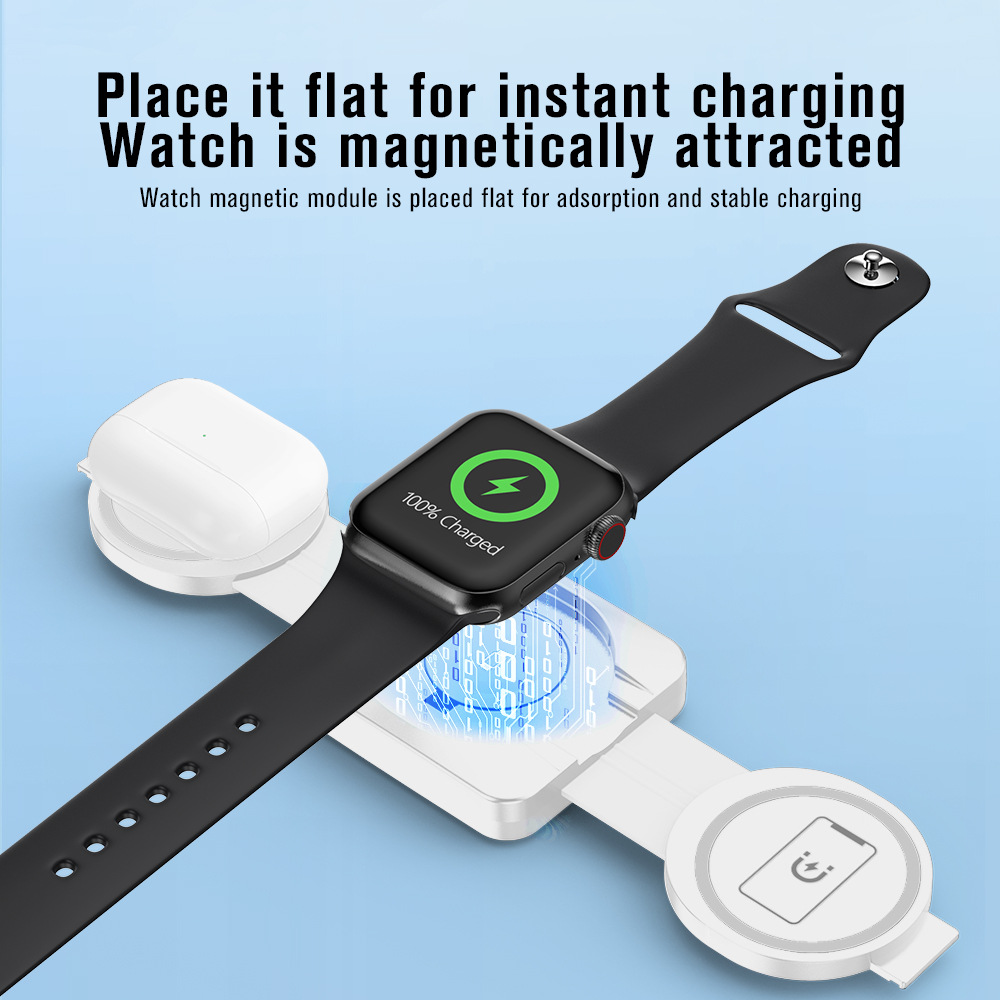 手表磁吸充电器车载手机架三合一充电座新款可折叠式多功能快充头