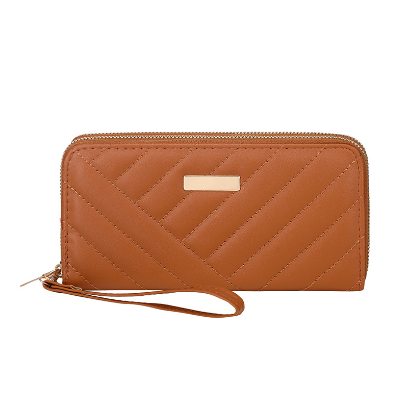 Bolso de mujer largo comercio exterior 2025 nueva moda doble cremallera textura bolso de mano bolsas de cambio multi-tarjeta
