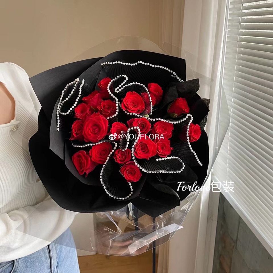 新款韩式珍珠波浪网纱褶皱花边荷叶纱鲜花花束包装纱网森升森升