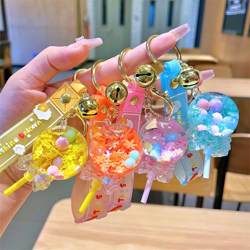 Cartoon oil flowing sand bottle acrylic Keychain Car keychain pendant key chain pendant wholesale small gifts