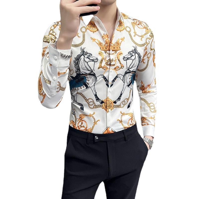 Comercio exterior transfronterizo Amazon nueva camisa popular europea y americana camisa de manga larga impresa personalizada de los hombres 2809