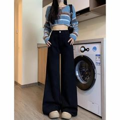 黑色不贴腿微喇牛仔裤女春秋新款高腰宽松显瘦直筒百搭阔腿拖地裤