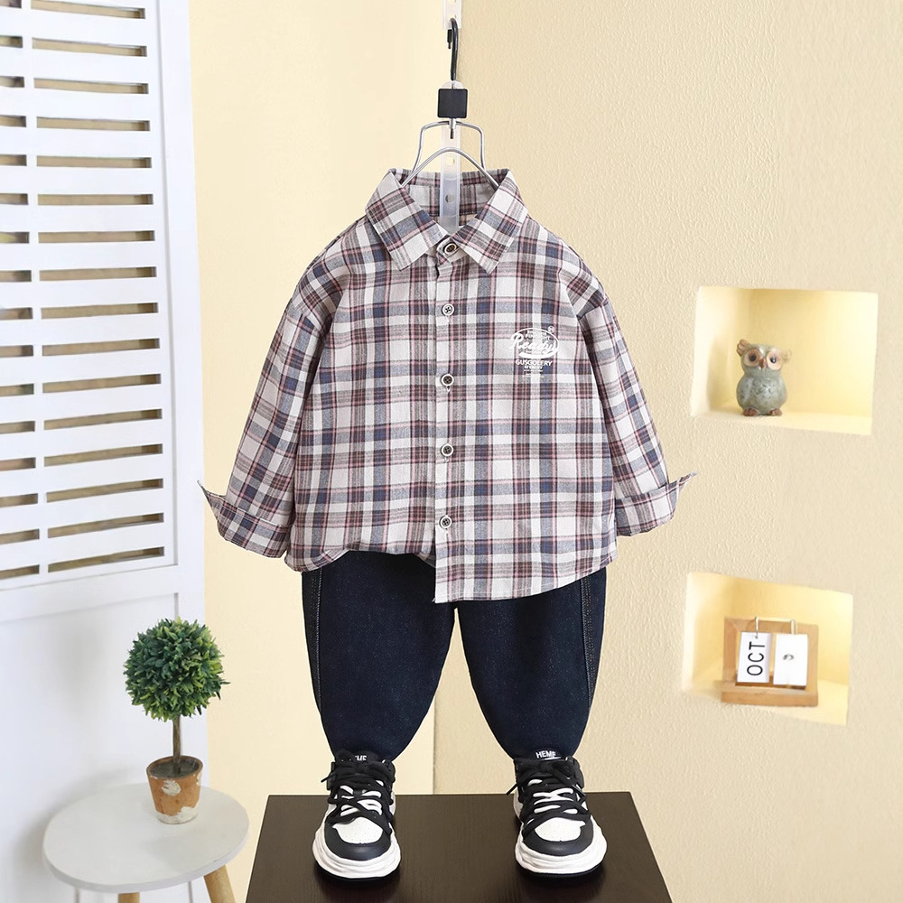 7790 chaqueta de camisa hermosa de moda para niños ropa de primavera y otoño 2025 nueva camisa a cuadros para niños top casual para bebés