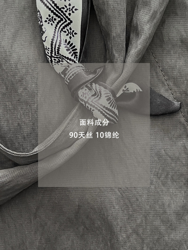江左 高级感气质V领配丝巾衬衫女早秋设计感天丝小众休闲衬衣1686|undefined
