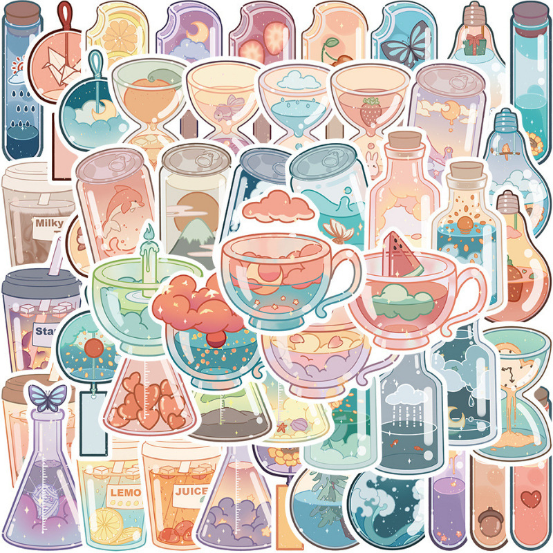 50 Designer Original Ins-Style Beverage Bottle Cartoon Graffiti Stickers for Laptop Decoration DIY Stickers Wholesale