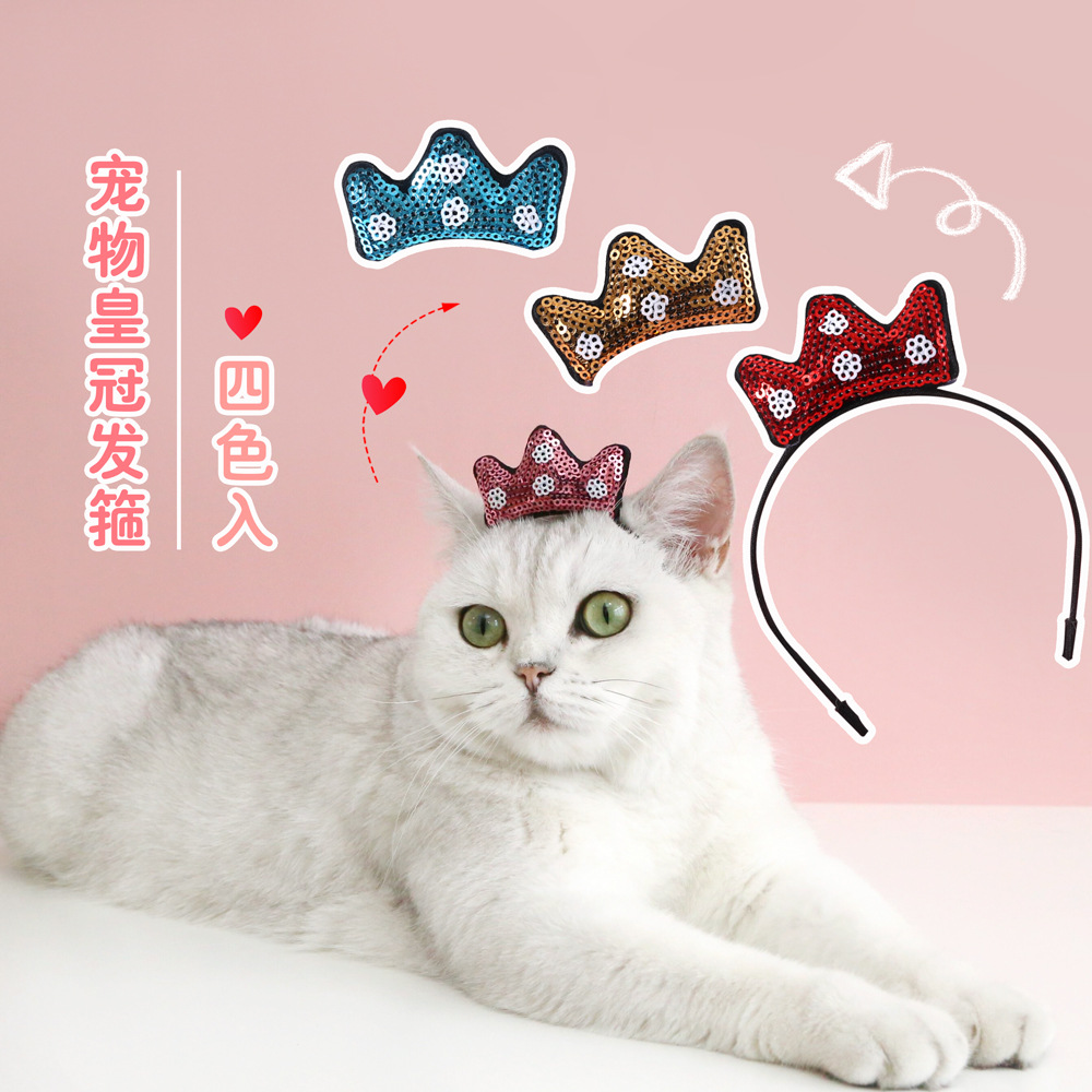 Mascota gato perro lindo tridimensional lentejuelas fiesta de cumpleaños corona tocado diadema Navidad princesa reina Accesorios