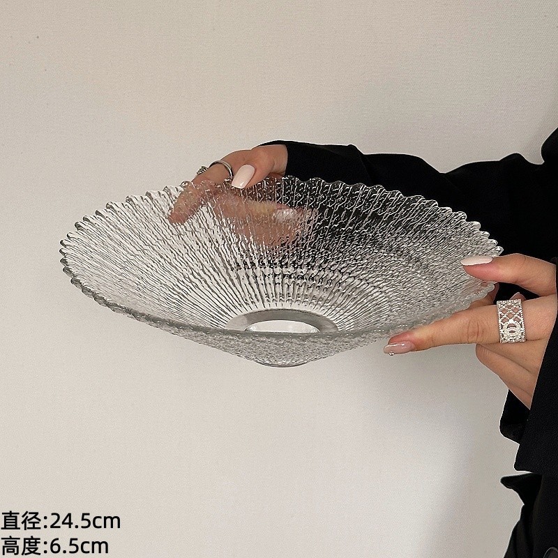 Plato de frutas de vidrio de lujo, mesa de té de sala de estar, plato de dulces de recepción de alta calidad, plato de frutas secas, nueces, bocadillos