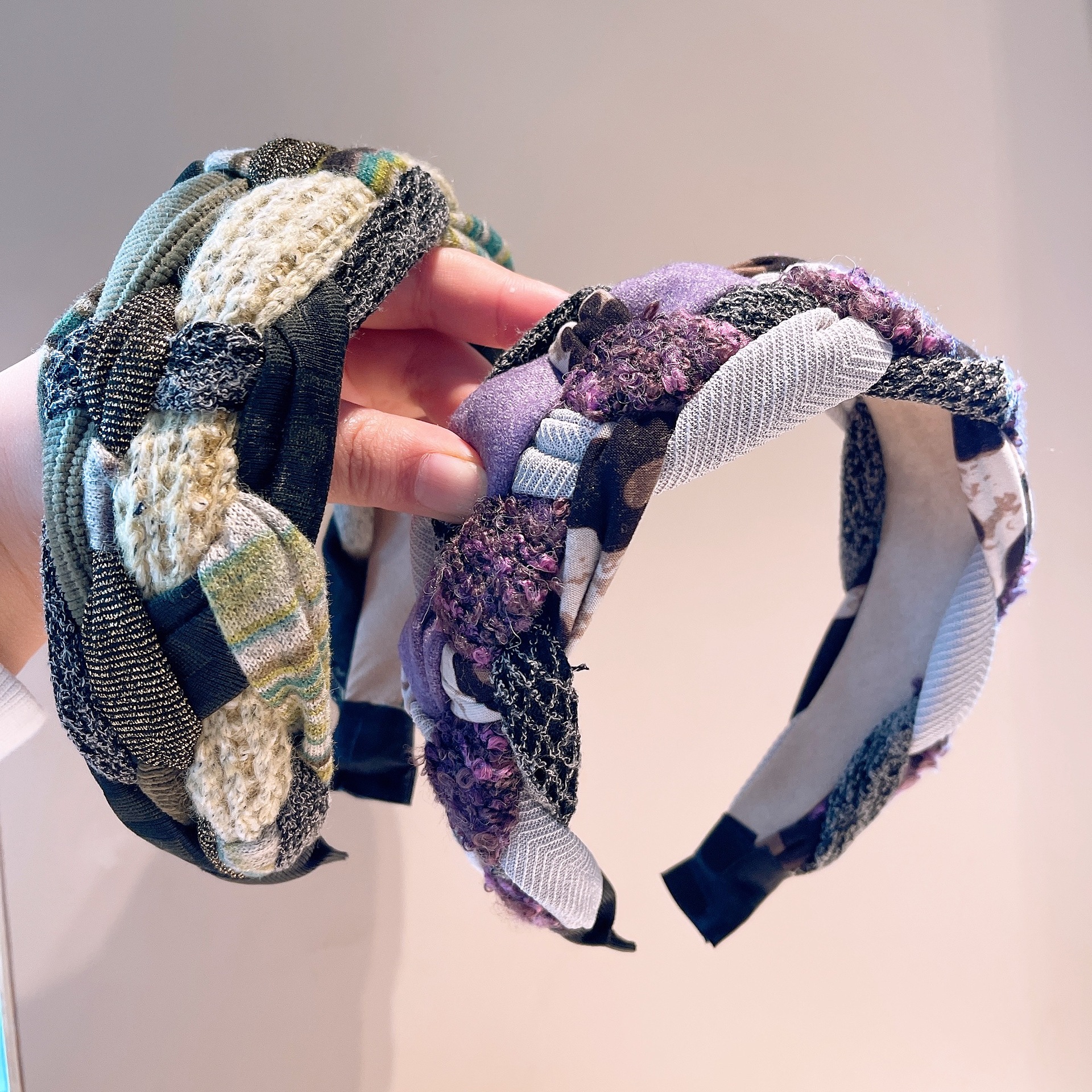 Retro Style Winter Korean Hand-woven Hit Color Simple Twist Wide Headband