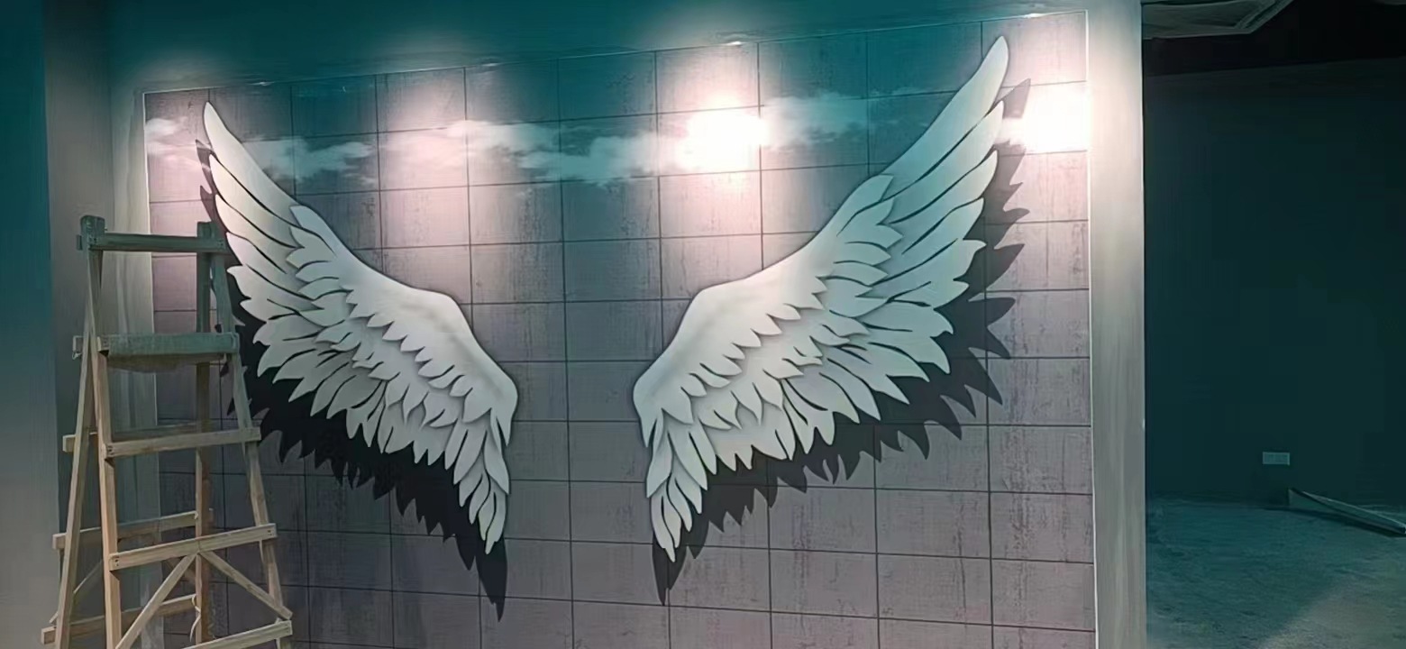 灰色背景黑白翅膀背景墙工装3236481