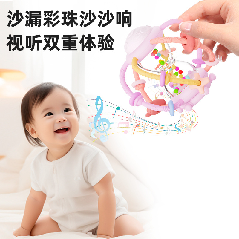 Reloj de arena Manhattan mano agarrar bola bebé silicona puede roer juguete apetito mordida goma anti-comer mano campana goma de diente