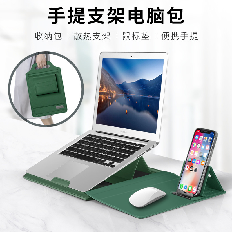 Cross-Border Laptop Protective Case 14inch Multifunctional Tote Sleeve Bag Apple 15inch Stand Computer Bag