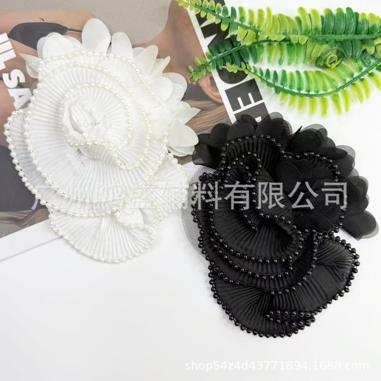 新款手工褶皱花朵布贴 女装DIY婚纱连衣裙服装辅料 立体花朵布贴