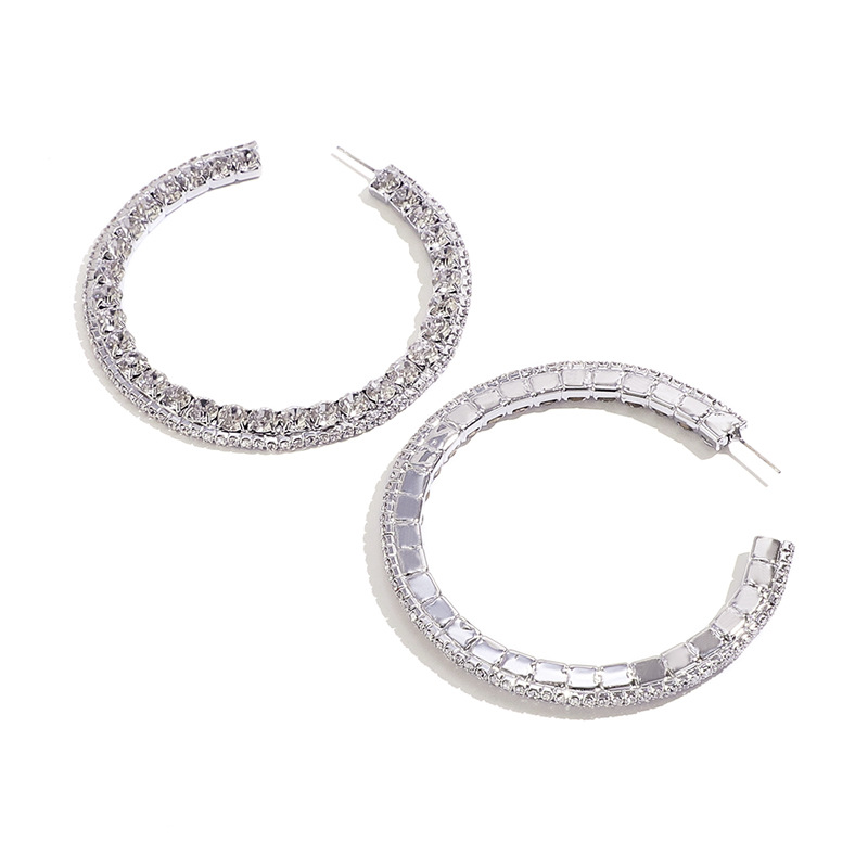 Korean New Rhinestone C-shaped Simple Fashion Temperament Earrings Wild Full Diamond Earrings display picture 6