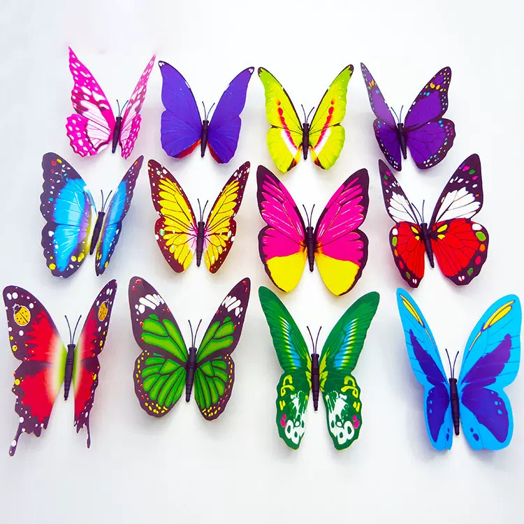 蝴蝶12CM张贴式墙贴磁性冰箱贴家居装饰工艺品PVC塑料蝴现代装饰