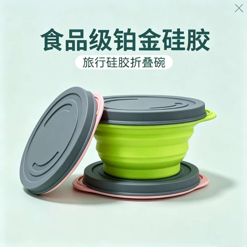 Food Grade Platinum Silicone Travel Silicone Folding Bowl Children's Portable Tableware Storage Set Food Grade