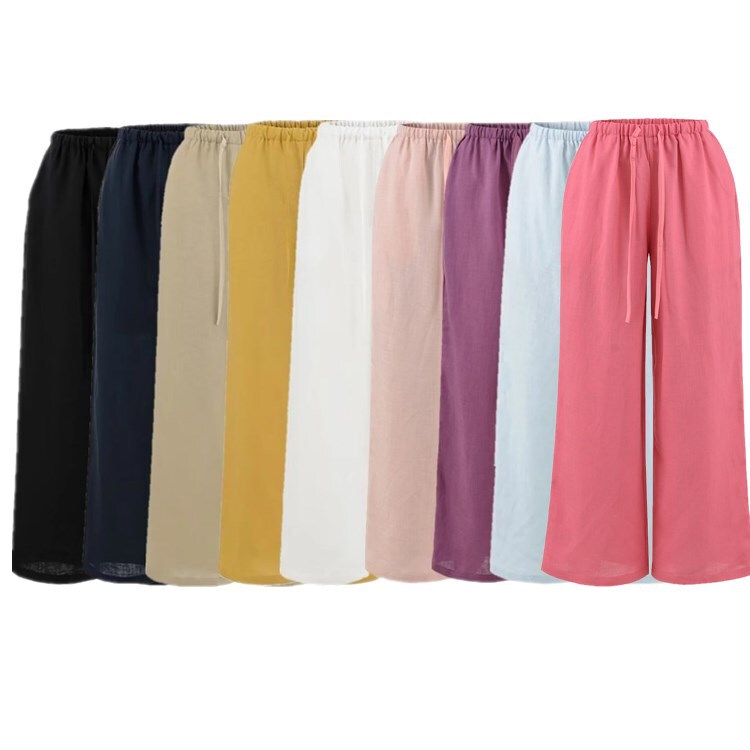 White Tencel Linen Casual Pants for Women, Summer Loose Slimming Elastic High-Waisted Straight Comfortable Wide-Leg Pants Wholesale