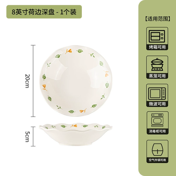 8-inch deep plate with ruffles-1 piece-milk white glaze platycodon flower language