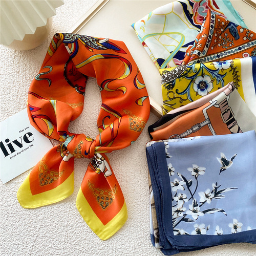 70 Square Scarves Women Korean Style Decorative Printed Versatile Neck Protector Spring and Autumn Fashionable Thin Neck Scarf