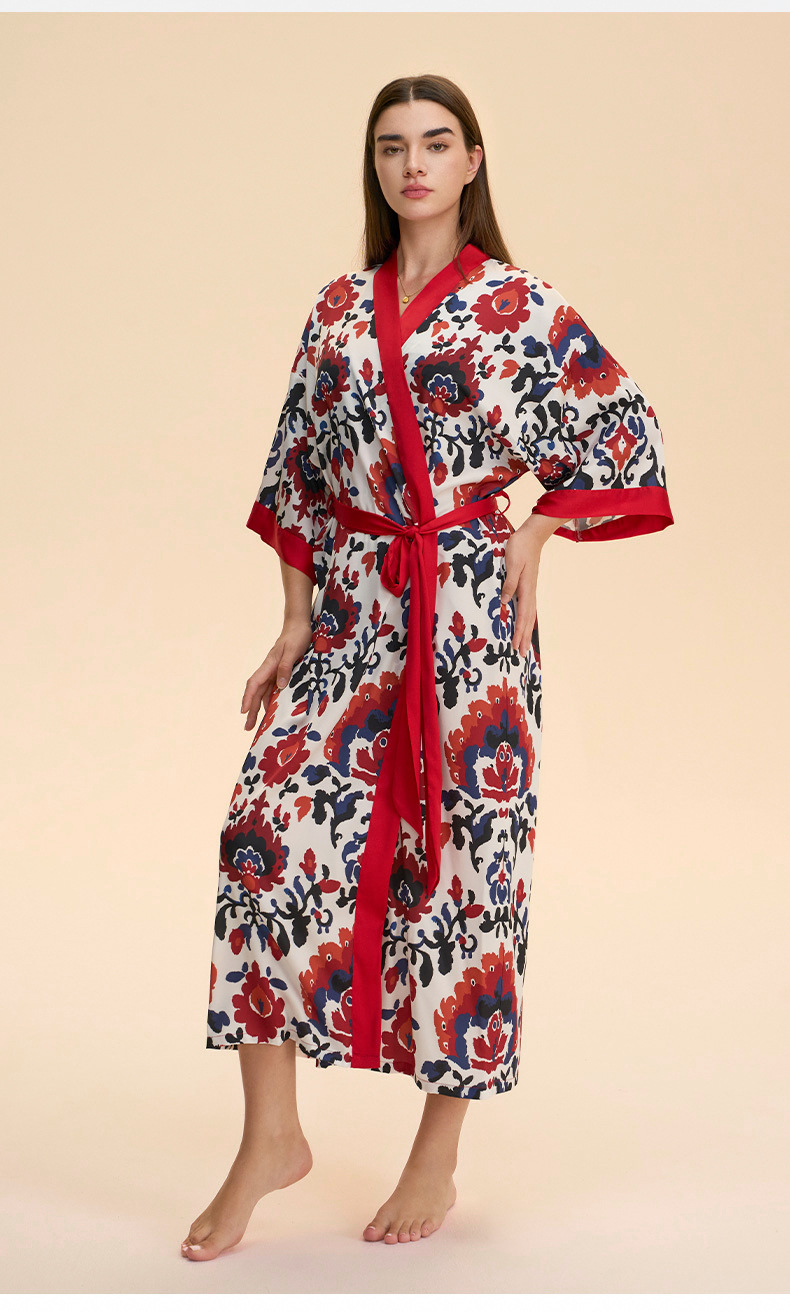 New Cross-border Bathrobe Pajamas For Women, High-end Spring Autumn Satin Chiffon European And American Style Home Wear,_ecoleips.com