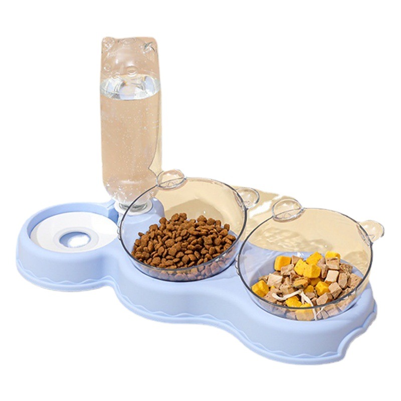 Gato doble tazón anti-mojado boca doble propósito tres tazón alimentador automático de agua automático bebedero antidetonantes perro mascota tazón gato tazón