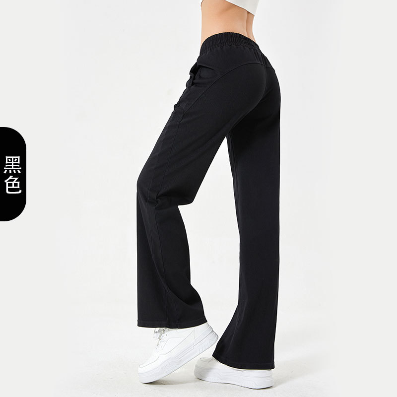 Otoño y invierno nuevos pantalones jeans holgados de cintura alta para mujeres de doble bolsillo elástico pantalones deportivos casuales de fitness
