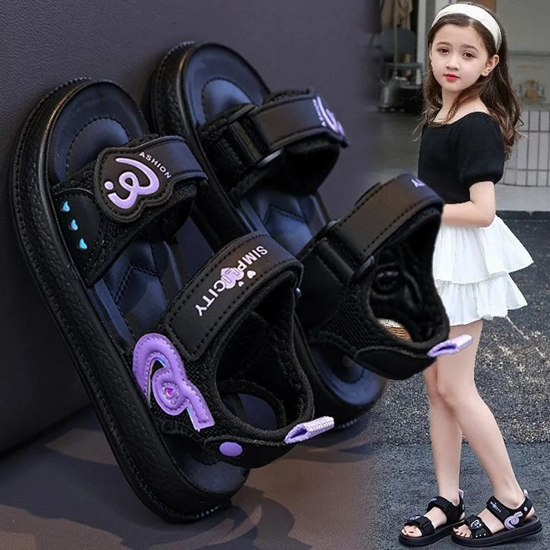 Niñas sandalias de moda versátiles de diamante 2026 verano nuevas sandalias de princesa para niños zapatos de playa suaves