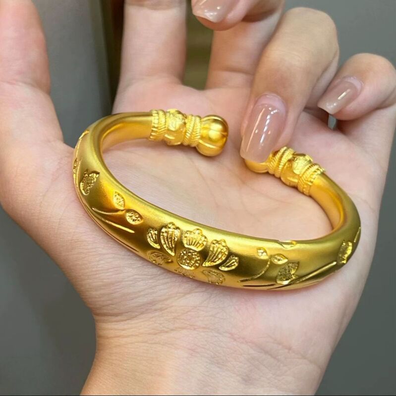 Hot Selling Peony Flower Pumpkin Head Open Gold-Plated Bracelet for Women Retro Solid Thickened Electroplated Flower Bracelet Wholesale Hot Selling Peony Flower Pumpkin Head Open Gold-Plated Bracelet for Women Retro Solid Thickened Electroplated Flower Bracelet Wholesale
