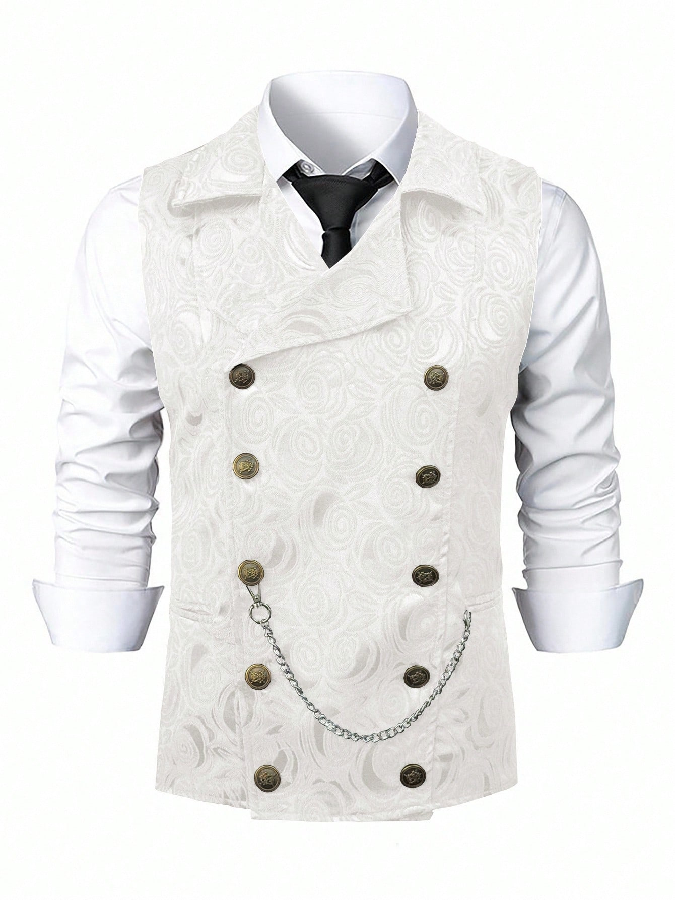 Gilet De Costume Homme Croisé Avec Chaîne Style Européen_voghion.com