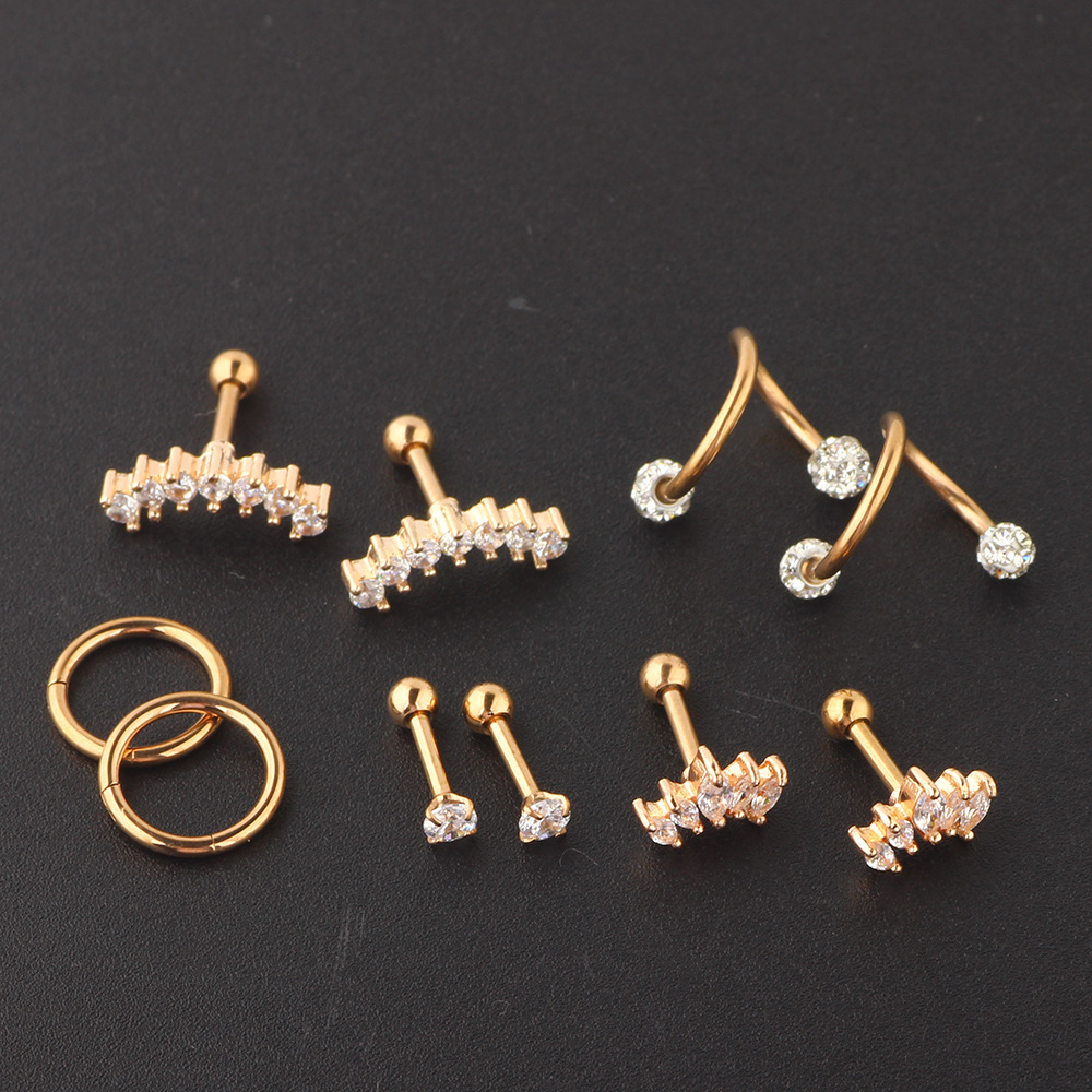 Rose Gold Stainless Steel Zircon Diamond Shape Earrings Set for Women detail image 7