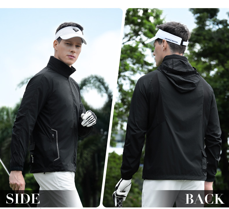 Áo chống nắng golf nam cổ đứng nhẹ chống mưa, tay dài khóa kéo — Áo khoác đen [mũ trùm đầu ẩn/chống nắng và mưa/vòng găng tay ở mặt sau] YF818 chi tiết 11