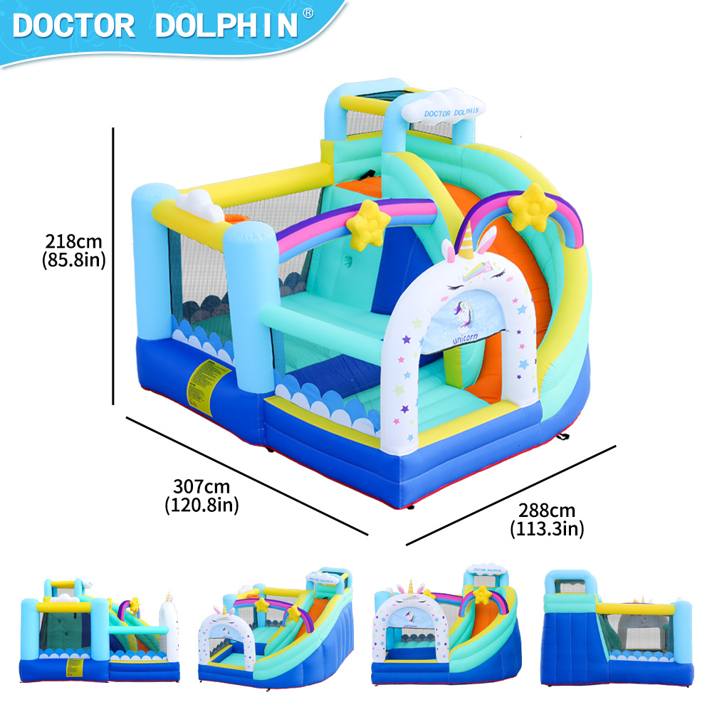 Doctor Delfín | Castillo inflable para niños, tobogán pequeño para niños, conjunto combinado de castillo inflable pequeño para el hogar