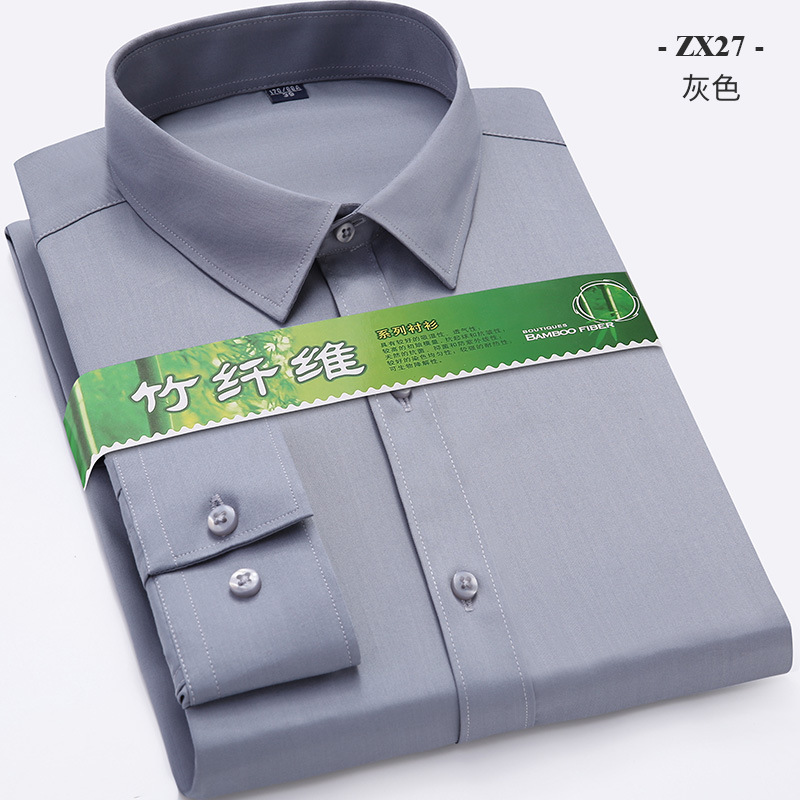 Camisa de manga larga de los hombres fibra de bambú antiarrugas ropa de trabajo profesional ropa formal color sólido rayas camisa casual delgada hombres