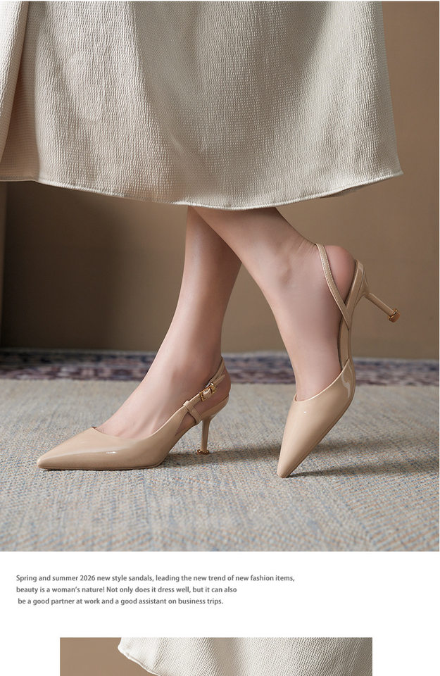 Sandal nữ bít mũi mũi nhọn gót mảnh quai ngang phong cách công sở, gót 6–8 cm — Màu be, Màu đỏ rượu, Vân ngựa vằn, màu đen chi tiết 7