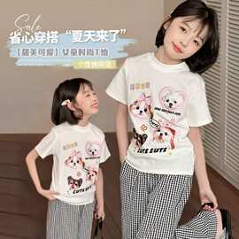 女童夏季套装2025新款洋气儿童短袖印花夏装大童夏款直筒裤两件套