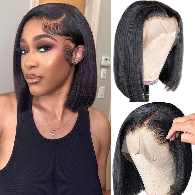 Cross-Border New Short Straight Bob Wigs, Lace Front Bob Synthetic Fiber Wig, Fashionable and Natural Realistic