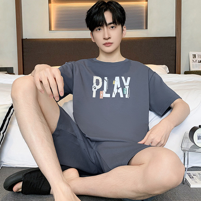 2024 algodón de punto de verano 6535 hombre cuello redondo mangas cortas pantalones cortos pijamas sueltos ropa casera casera