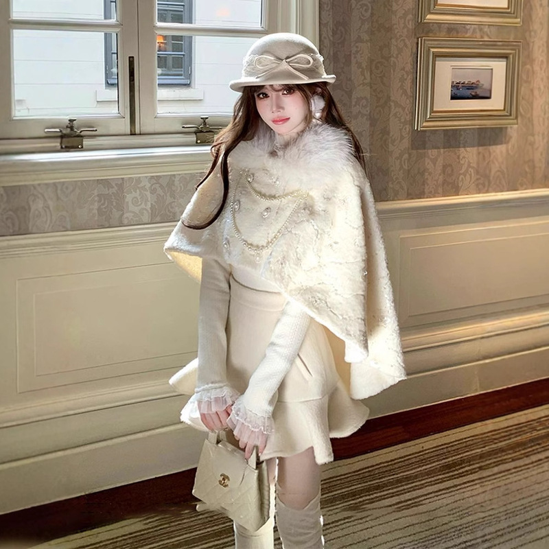 【Wishing Pond Girl】Sweet and Elaborate Cape Coat and Skirt Set, Waist-Cinching, Slimming, Elegant Two-Piece Set for Women