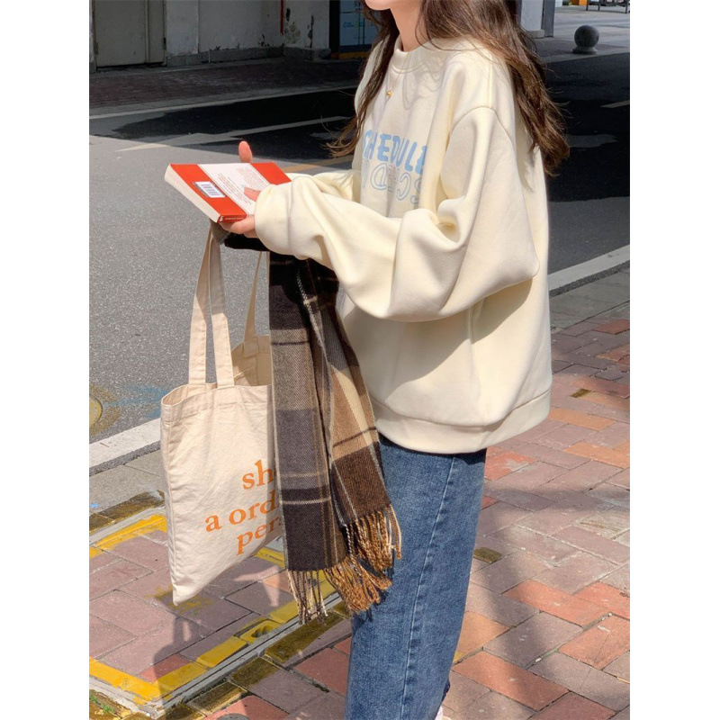 (2개) 새로운 가을과 겨울 심플한 라운드넥 스웨터 여성 플러스 벨벳 홍콩 스타일 슈퍼 핫 패션 인 트렌드 재킷 얇은 상의 옷
