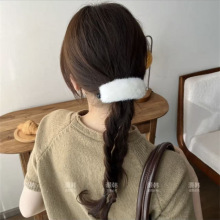 秋冬水貂毛绒扭扭夹韩系简约侧边发夹女后脑勺盘发夹气质半扎发卡